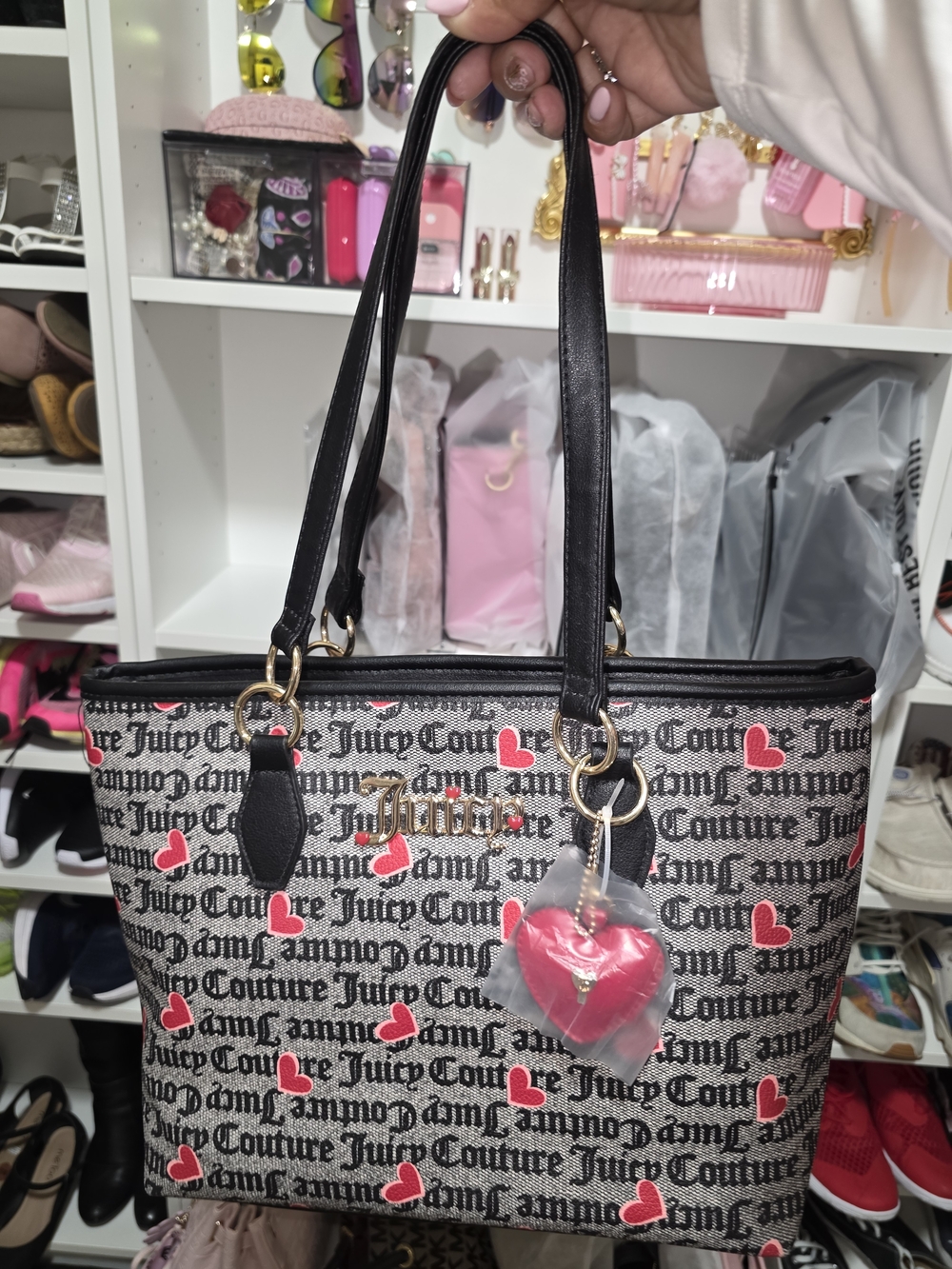 NWT-Juicy Couture Black & Red Heart Logo Tote Bag